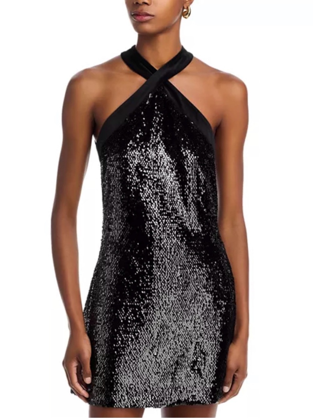 SIMKHAI Women’s Isla Halter Neck Sequin Mini Dress Black Size 4